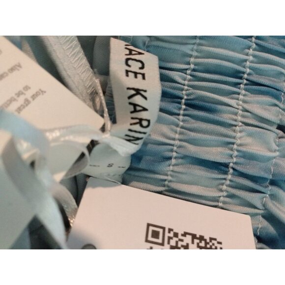 Grace Karin Womens Sz S Tie Dye Blue Paper Bag High Waist Cropped Pants Belt NWT - Picture 4 of 6